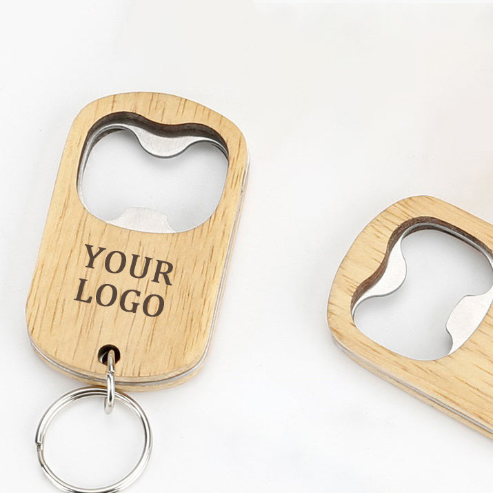 Personalized Wooden Bottle Opener Keychain with Your Logo