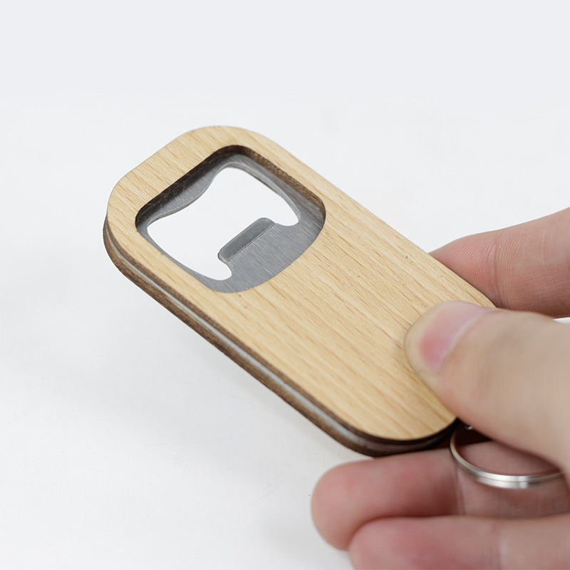 Personalized Wooden Bottle Opener Keychain with Your Logo