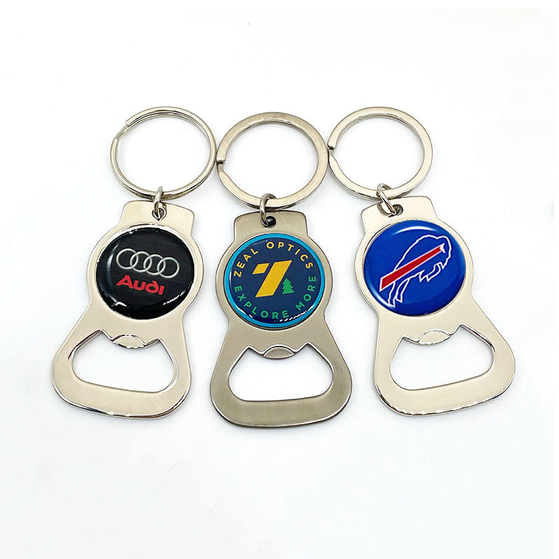 Promotional Alloy Epoxy Bottle Opener Keychain Bulk Metal Durable Beer Bottle Opener