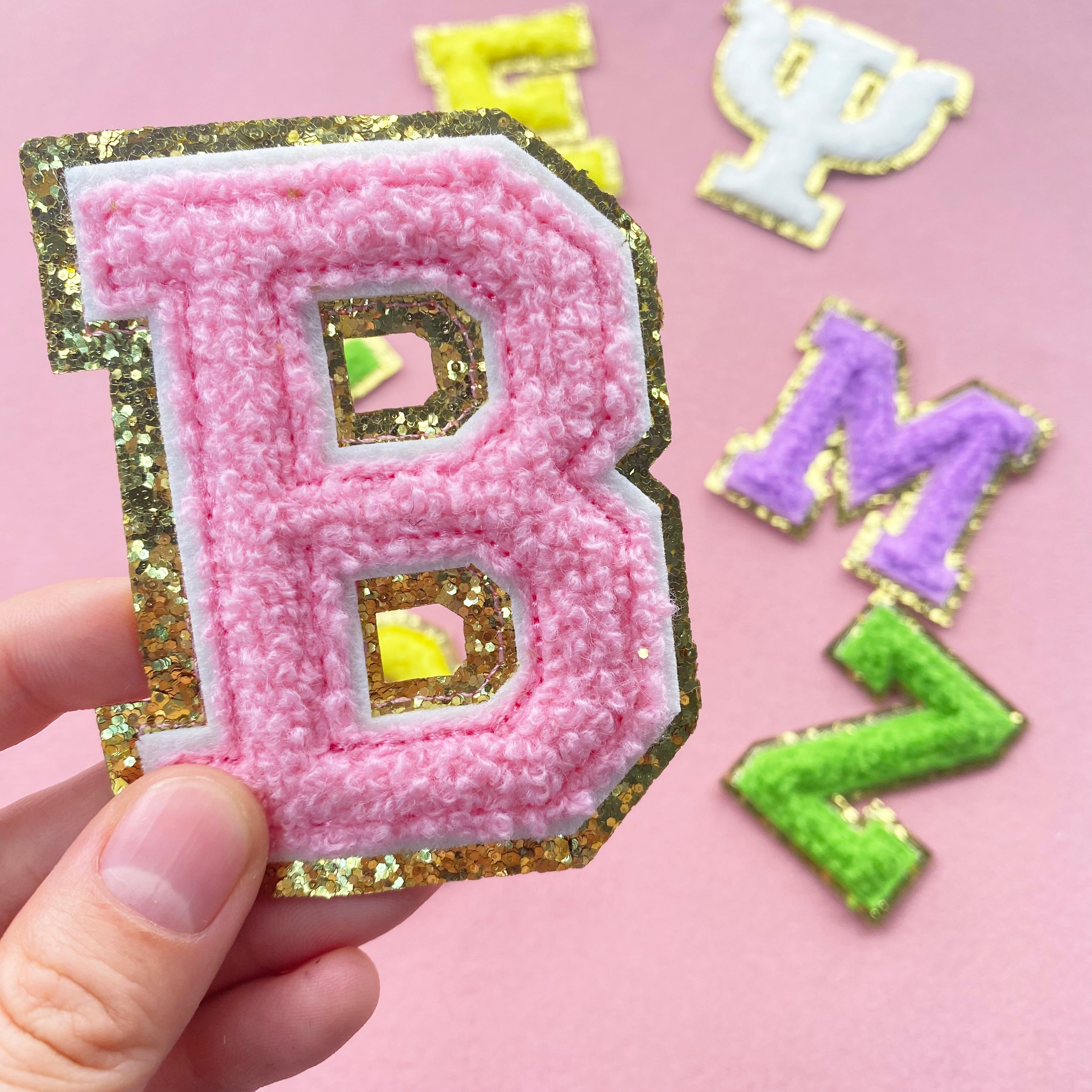 1 Pcs Letter Number Patches Glitters Chenille,Iron on Letter A-Z